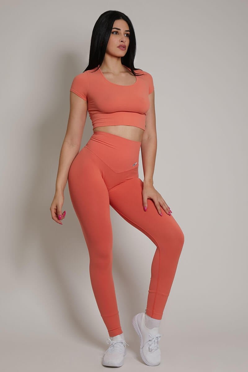 Maglia sportiva cropped seamless con maniche corte T-Shirt Crop Top Corallo - FGM04 - OFFERTE SPECIALI - fgm04