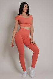 Maglia sportiva cropped seamless con maniche corte T-Shirt Crop Top Corallo - FGM04 - OFFERTE SPECIALI - fgm04