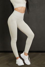 Leggings sportivi con tecnologia FIR push up con arricciatura CALIPSO Latte Costine - FGM04 - LEGGINGS ANTICELLULITE - fgm04