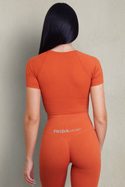 Maglia sportiva cropped seamless con maniche corte Bolero CALIPSO Mattone Costine - FGM04 - OFFERTE SPECIALI - fgm04