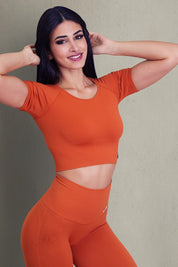 Maglia sportiva cropped seamless con maniche corte Bolero CALIPSO Mattone Costine - FGM04 - OFFERTE SPECIALI - fgm04