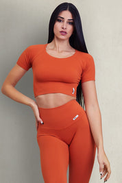 Maglia sportiva cropped seamless con maniche corte Bolero CALIPSO Mattone Costine - FGM04 - OFFERTE SPECIALI - fgm04