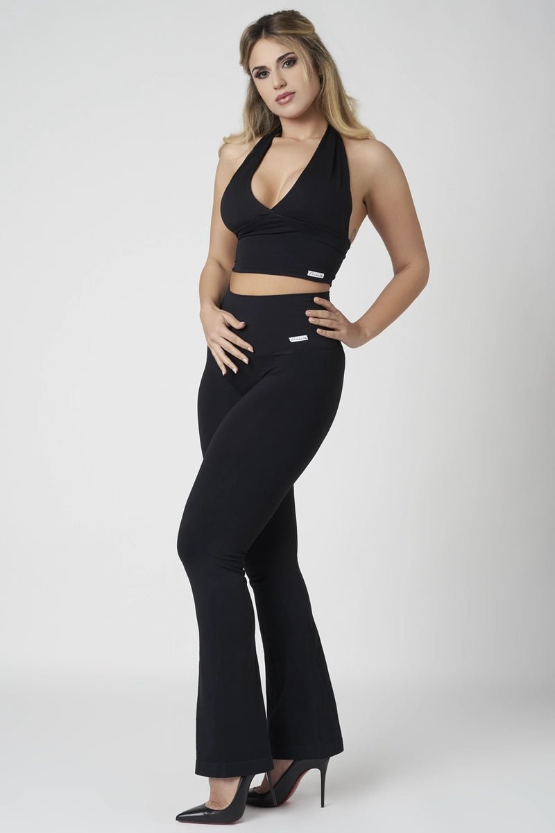 Leggings sportivi con tecnologia FIR push up con arricciatura a Zampa di Elefante Nero - FGM04 - LEGGINGS ANTICELLULITE - fgm04