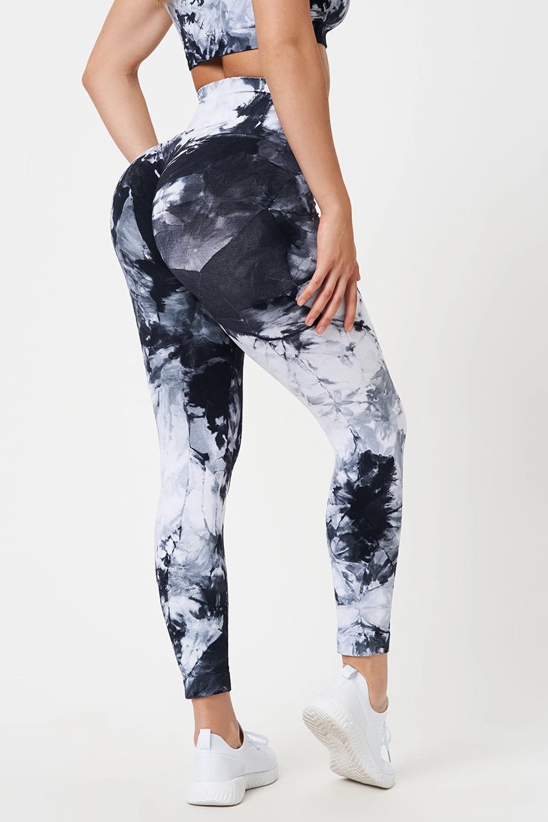 Leggings sportivi con tecnologia FIR push up con arricciatura Tie-die batik Elements Aria Bianco Nero - FGM04 - LEGGINGS ANTICELLULITE - fgm04