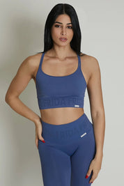 Top sportivo con spalline sottili incrociato a schiena scoperta Monogram Blu Avio - FGM04 - Maglie e Top - fgm04