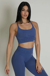 Top sportivo con spalline sottili incrociato Monogram a schiena scoperta Blu Avio - FGM04 - Maglie e Top - fgm04