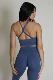 Top sportivo con spalline sottili incrociato Monogram a schiena scoperta Blu Avio - FGM04 - Maglie e Top - fgm04