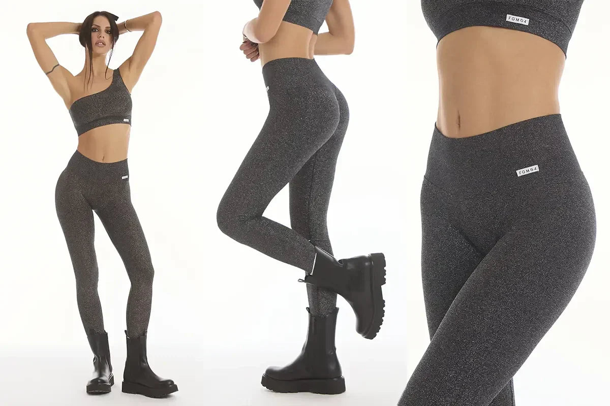 set sportivo top e leggings soft push up nero argento lux di fgm04