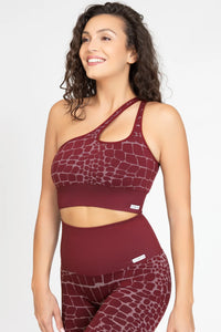 Top cu un umăr Merlot Croc