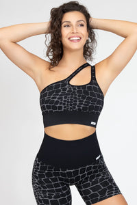 Top cu un umăr Croc negru