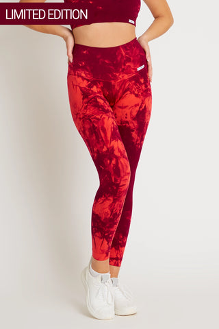 Leggings sportivi con tecnologia FIR push up con arricciatura Tie-die batik Maltinto Rosso Inferno - FGM04 - LEGGINGS ANTICELLULITE - fgm04
