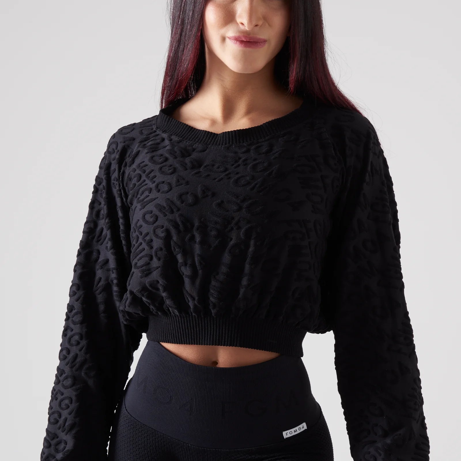 Felpa sportiva cropped seamless con maniche lunghe e logo a rilievo Candy Bubble Pop Nero - fgm04 - Maglie e Top - fgm04