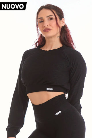 Maglia Crop Maniche Lunghe Materia Nero - FGM04 - Maglie e Top - fgm04