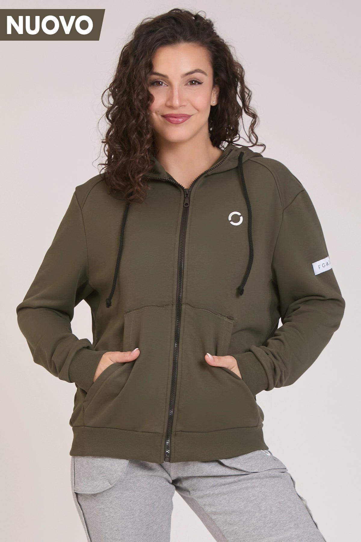 tuta sportiva in cotone full con tasche frontali Felpa Ikonic FGM04 Zip con Cappuccio Colore Verde Militare Donna - FGM04 - Linea Ikonic - fgm04