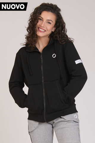 tuta sportiva in cotone full con tasche frontali Felpa Ikonic FGM04 Zip con Cappuccio Colore Nero Donna - FGM04 - Linea Ikonic - fgm04
