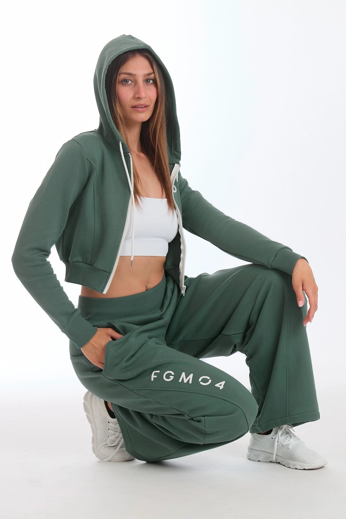 Felpa Crop Con Cappuccio Ikonic Verde Baltic - FGM04 - Linea Ikonic - fgm04