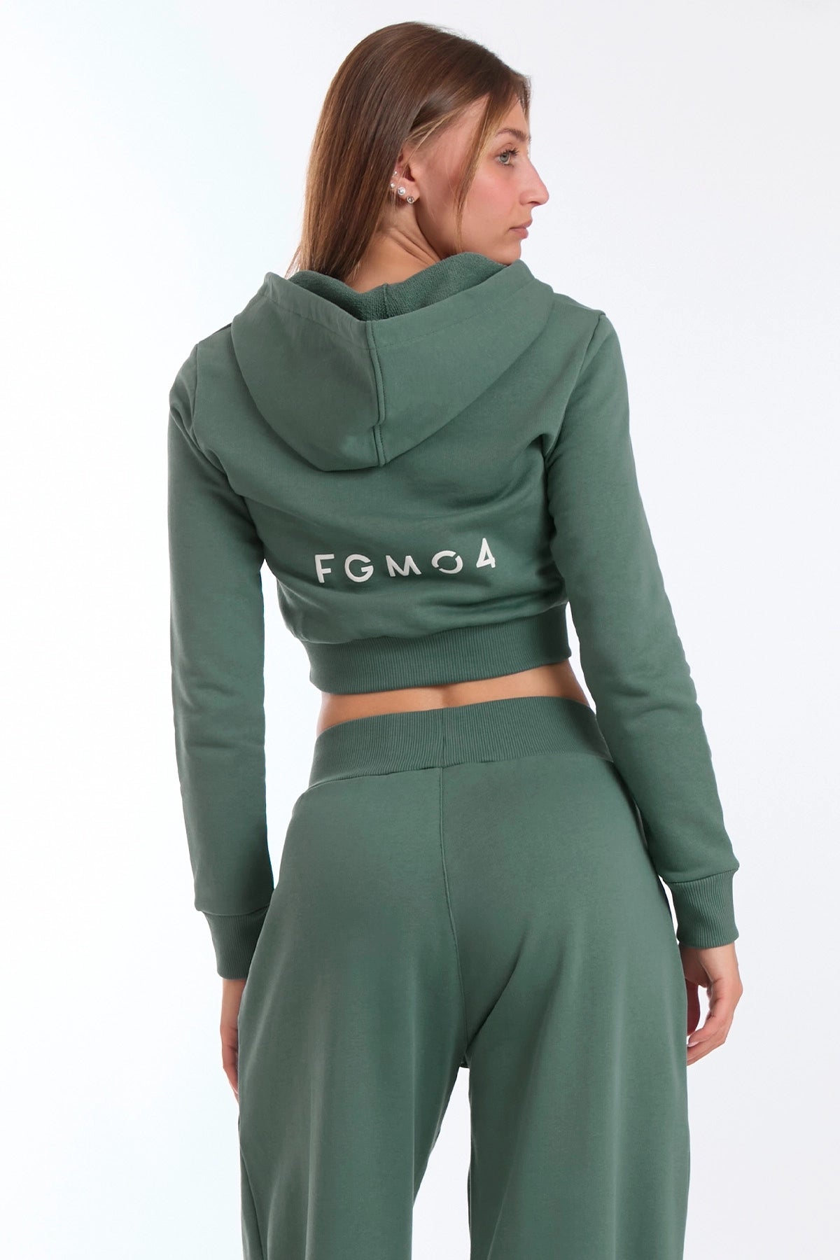 Felpa Crop Con Cappuccio Ikonic Verde Baltic - FGM04 - Linea Ikonic - fgm04