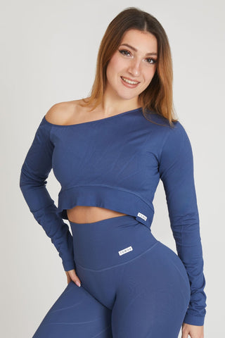 Maglia sportiva cropped seamless con maniche lunghe Bolero Galaxy Fit Blu Indaco - FGM04 - Maglie e Top - fgm04