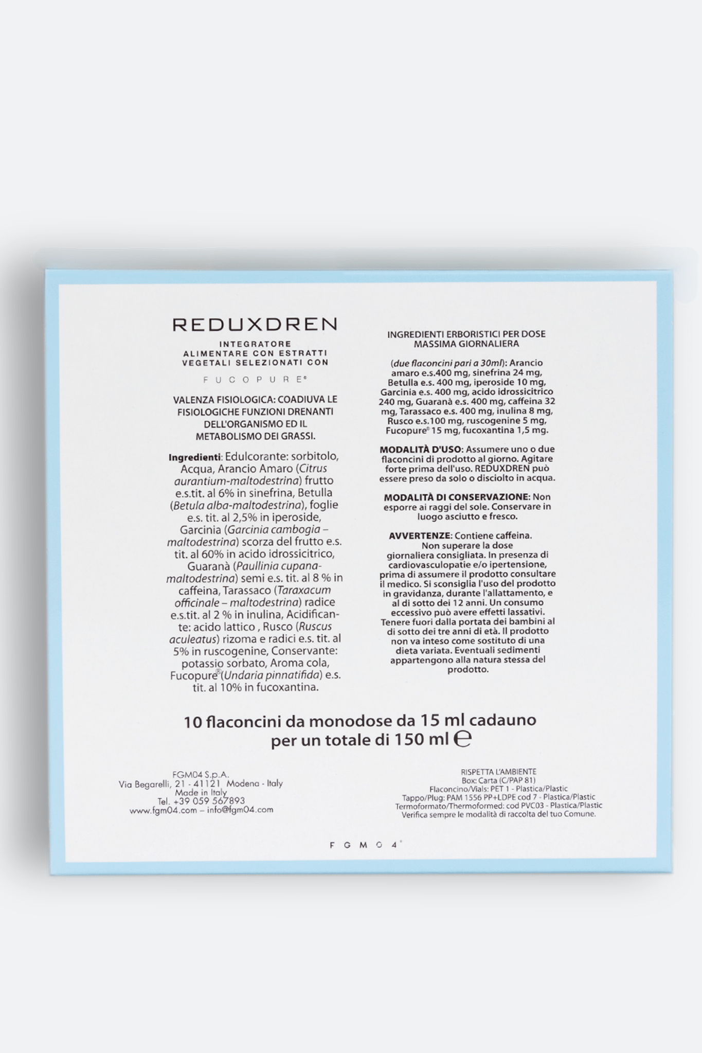 Reduxdren 10 Flaconcini da 15 ml - FGM04 - INTEGRATORI - fgm04