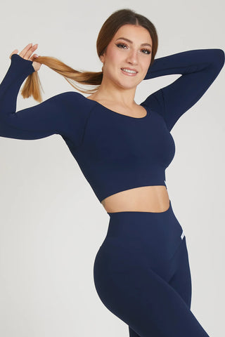 Maglia sportiva cropped seamless con maniche lunghe Bolero Gym Fashion Blu Notte - FGM04 - Maglie e Top - fgm04