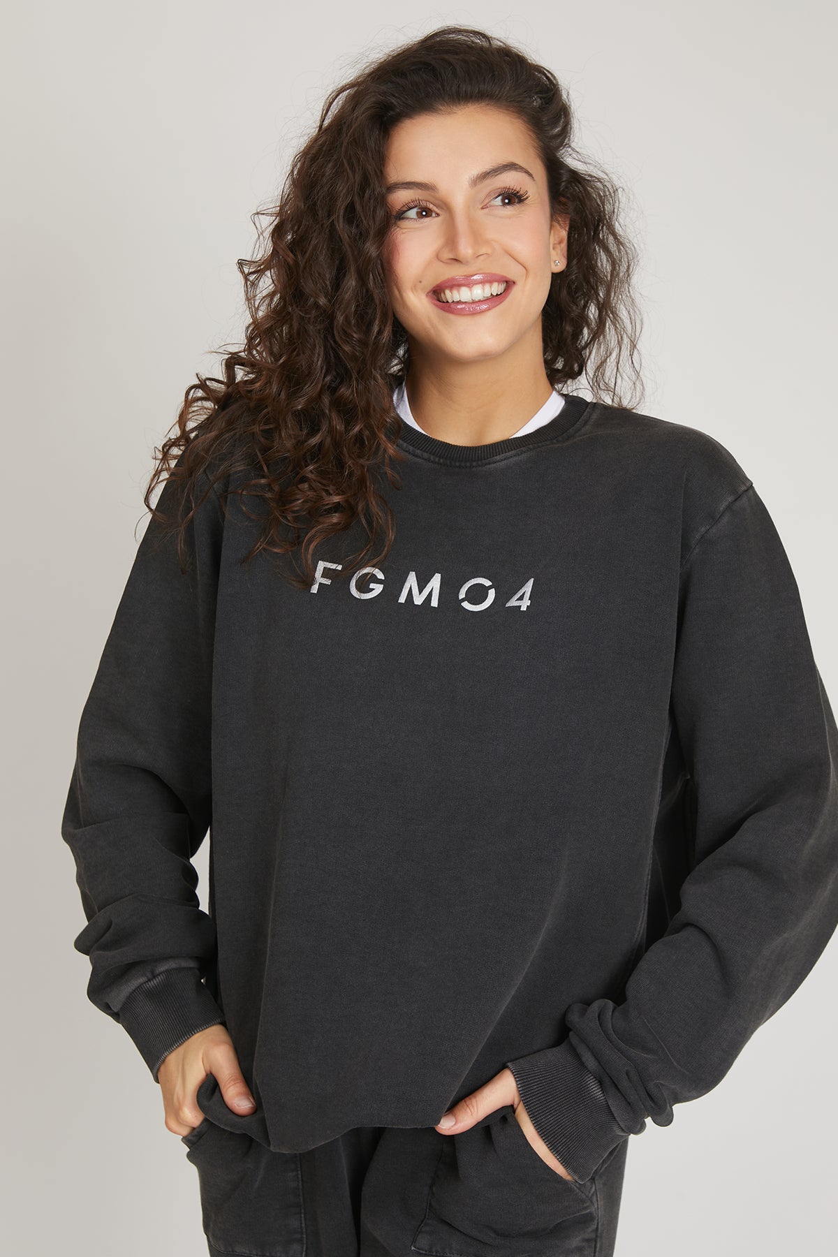 tuta sportiva in cotone oversize Felpa Over Donna Grigio Ardesia - FGM04 - Linea Ikonic - fgm04
