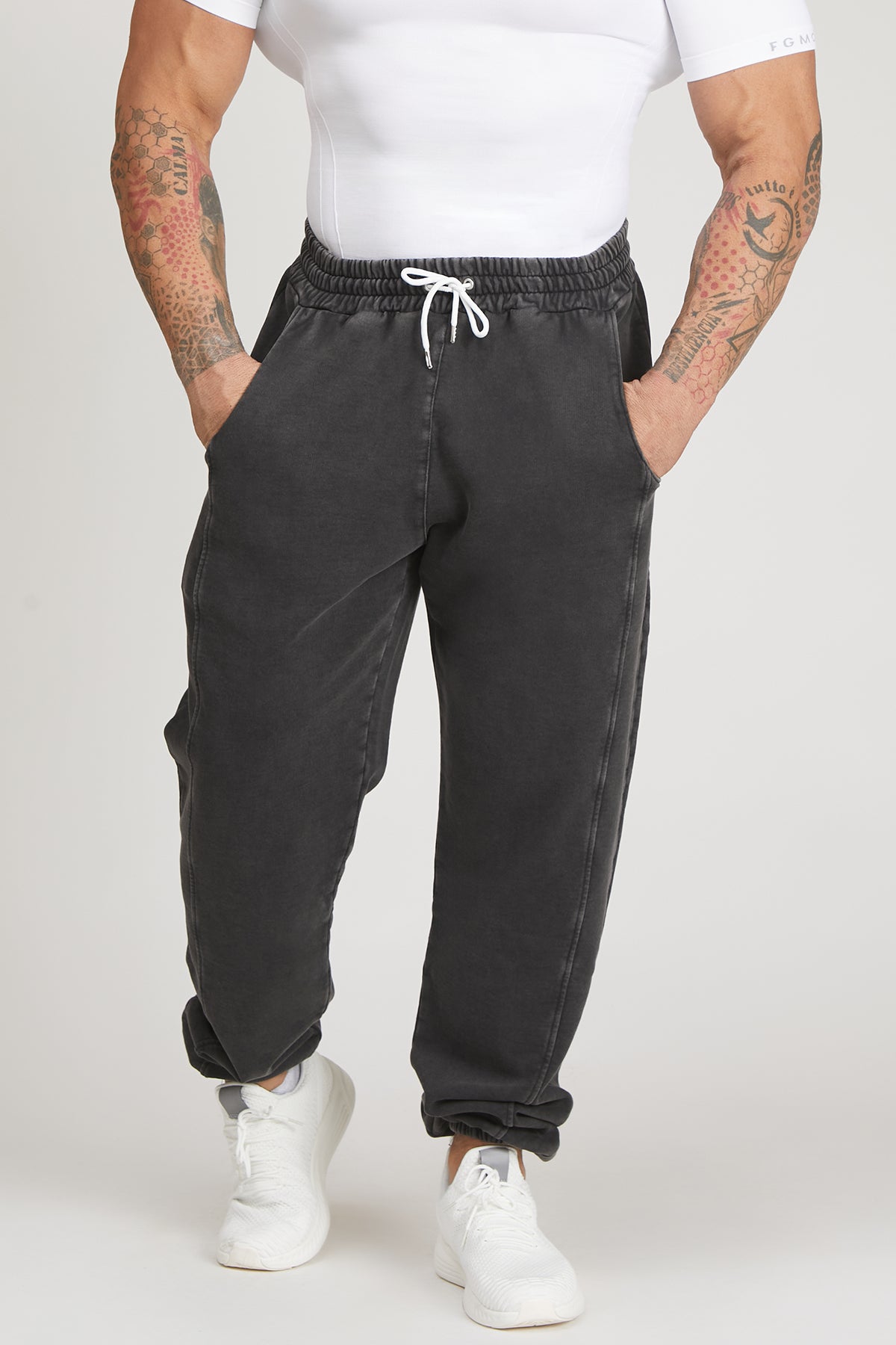 Pantaloni della tuta sportivi in cotone Pantalone Jogger Uomo Grigio Ardesia - FGM04 - Linea Ikonic Uomo - fgm04