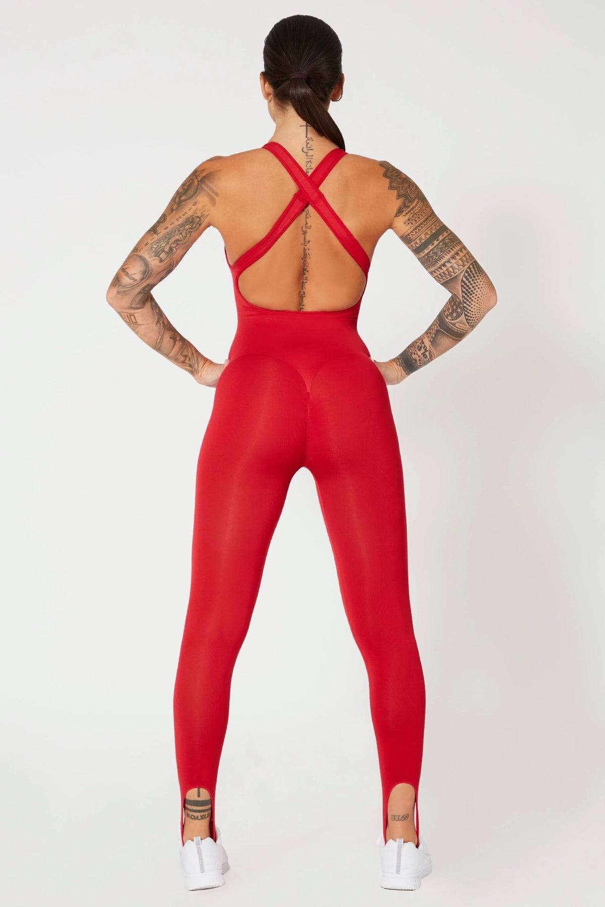 Tuta sportiva push-up con arricciatura con tecnologia FIR Jumpsuit Artemide Rosso Lampone - fgm04 - ABBIGLIAMENTO - fgm04