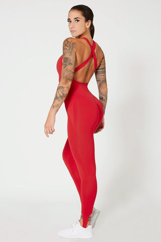 Tuta sportiva push-up con arricciatura con tecnologia FIR Jumpsuit Artemide Rosso Lampone - fgm04 - ABBIGLIAMENTO - fgm04