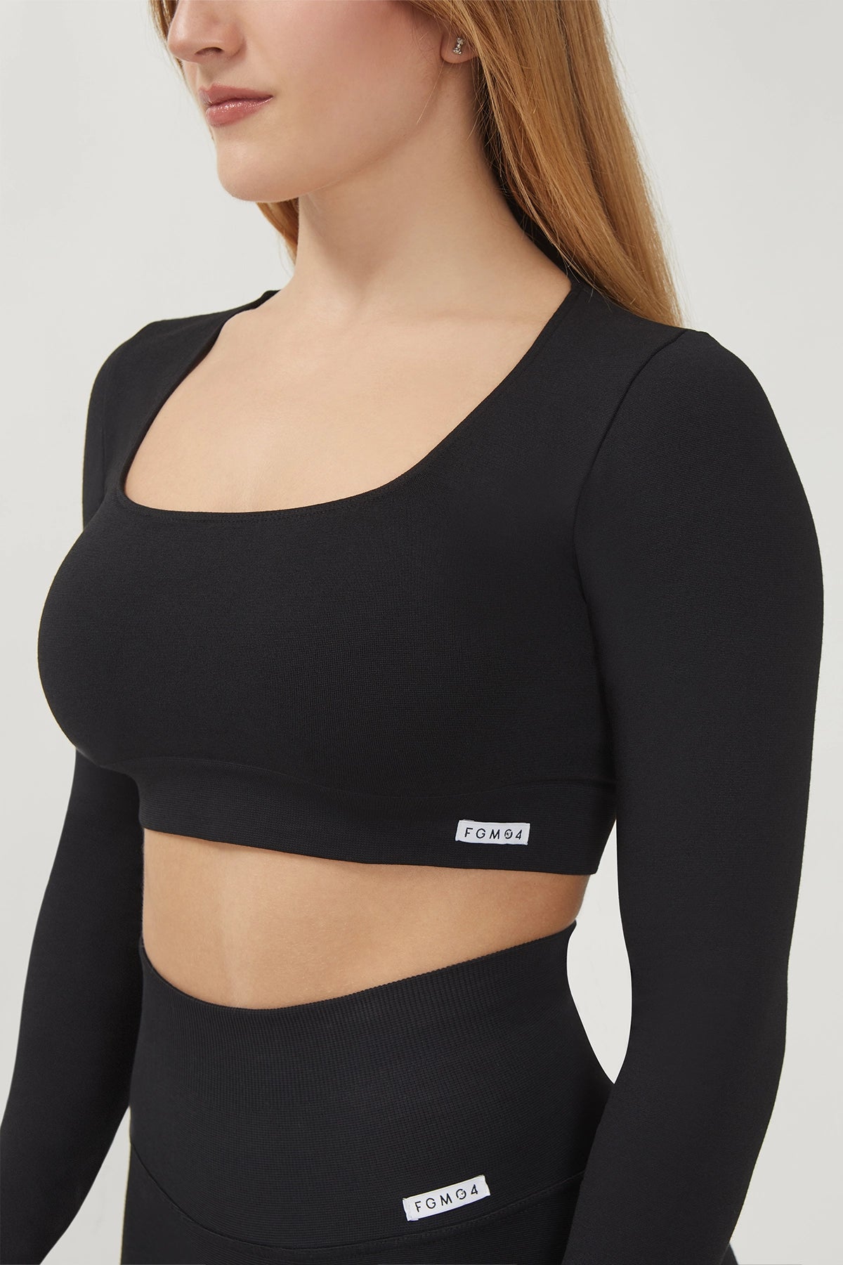 Maglia sportiva cropped seamless mélange con maniche lunghe Minimaglia Essence BambùFIR Nero - FGM04 - Maglie e Top - fgm04