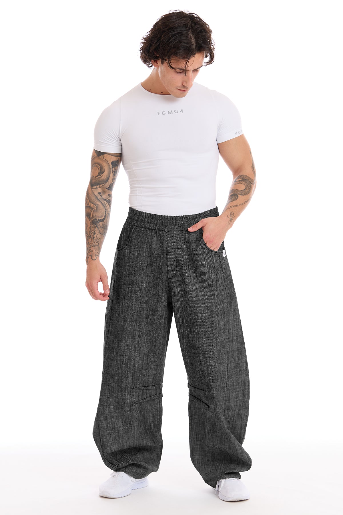 Pantalone Uomo Barrel Jeans Nero Carbonio - FGM04 - Linea Ikonic Uomo - fgm04