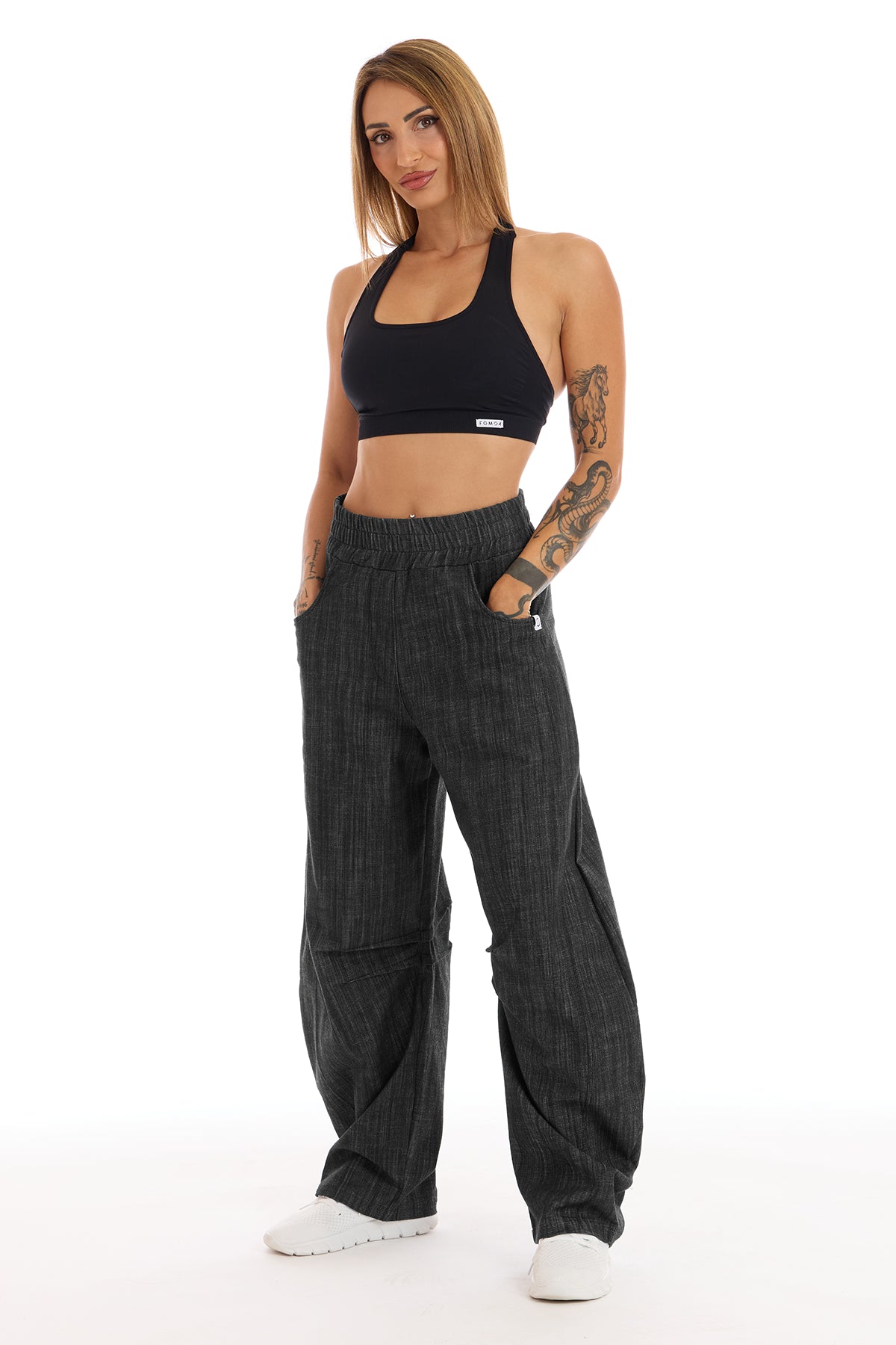 Pantalone Donna Barrel Jeans Nero Carbonio
