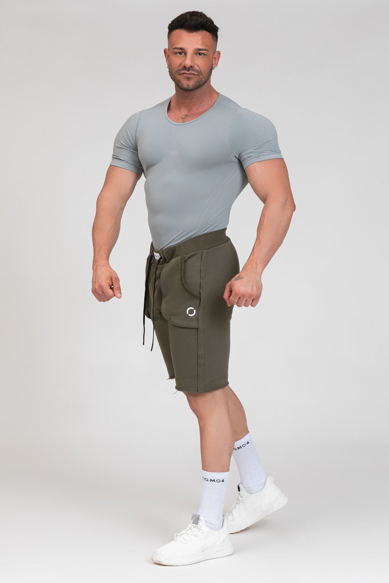 Pantalone sportivo in cotone shorts pantaloni corti Bermuda Fgm04 Verde Militare - fgm04 - Linea Ikonic Uomo - fgm04