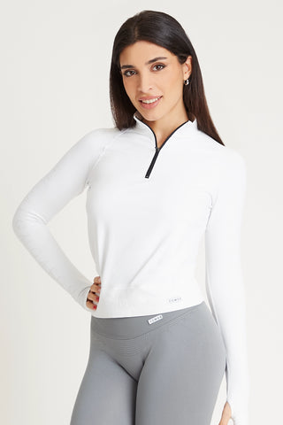 Felpa sportiva seamless con maniche lunghe e zip a mezza lunghezza Bolero Zip Bianco - FGM04 - Maglie e Top - fgm04