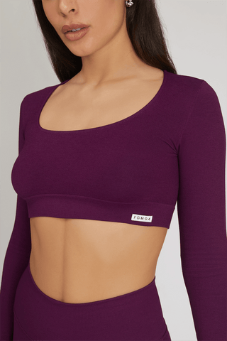 Maglia sportiva cropped seamless mélange con maniche lunghe Minimaglia Essence BambùFIR Dark Purple - FGM04 - Maglie e Top - fgm04