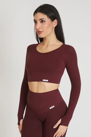 Maglia sportiva cropped seamless con maniche lunghe Bolero Gym Fashion Merlot - FGM04 - Maglie e Top - fgm04