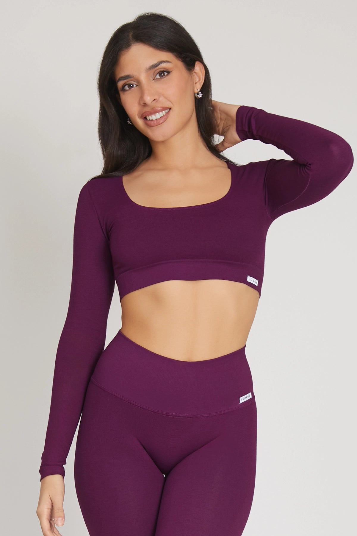 Maglia sportiva cropped seamless mélange con maniche lunghe Minimaglia Essence BambùFIR Dark Purple - FGM04 - Maglie e Top - fgm04