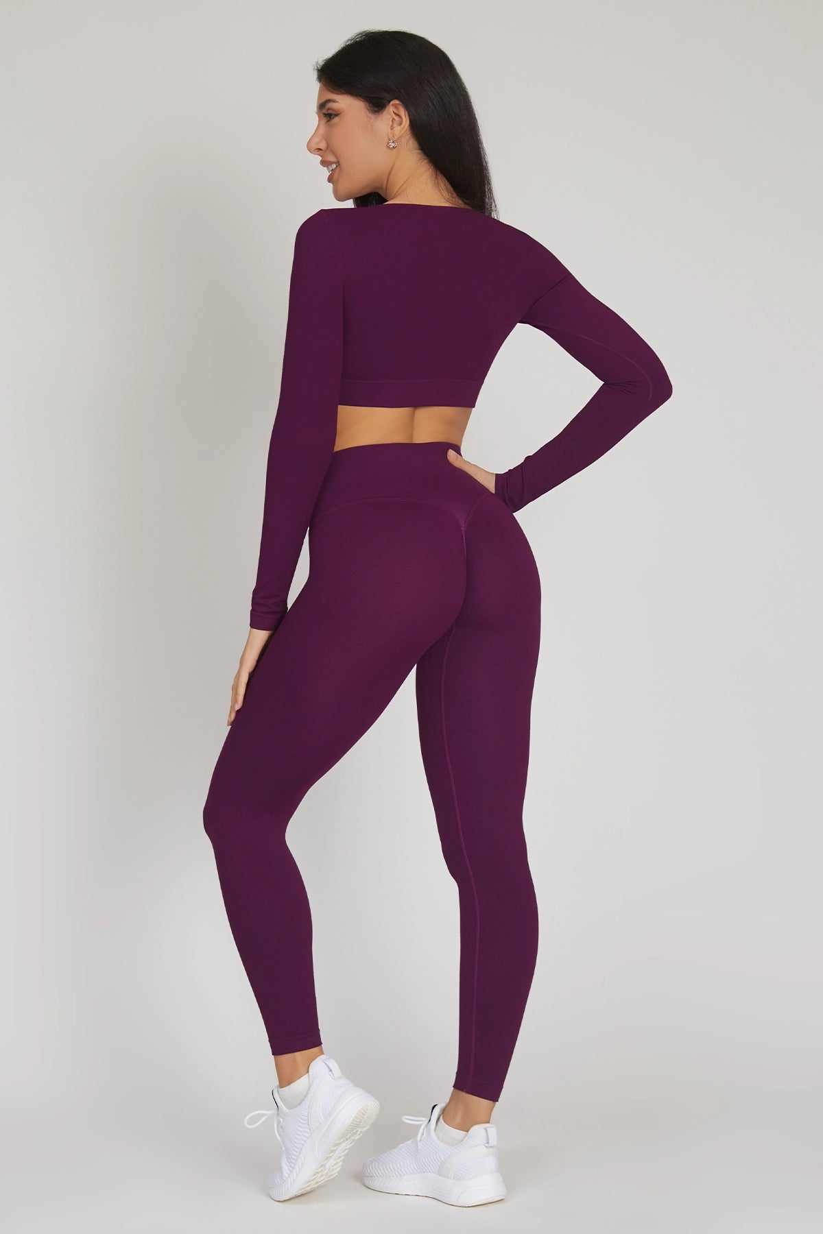 Maglia sportiva cropped seamless mélange con maniche lunghe Minimaglia Essence BambùFIR Dark Purple - FGM04 - Maglie e Top - fgm04