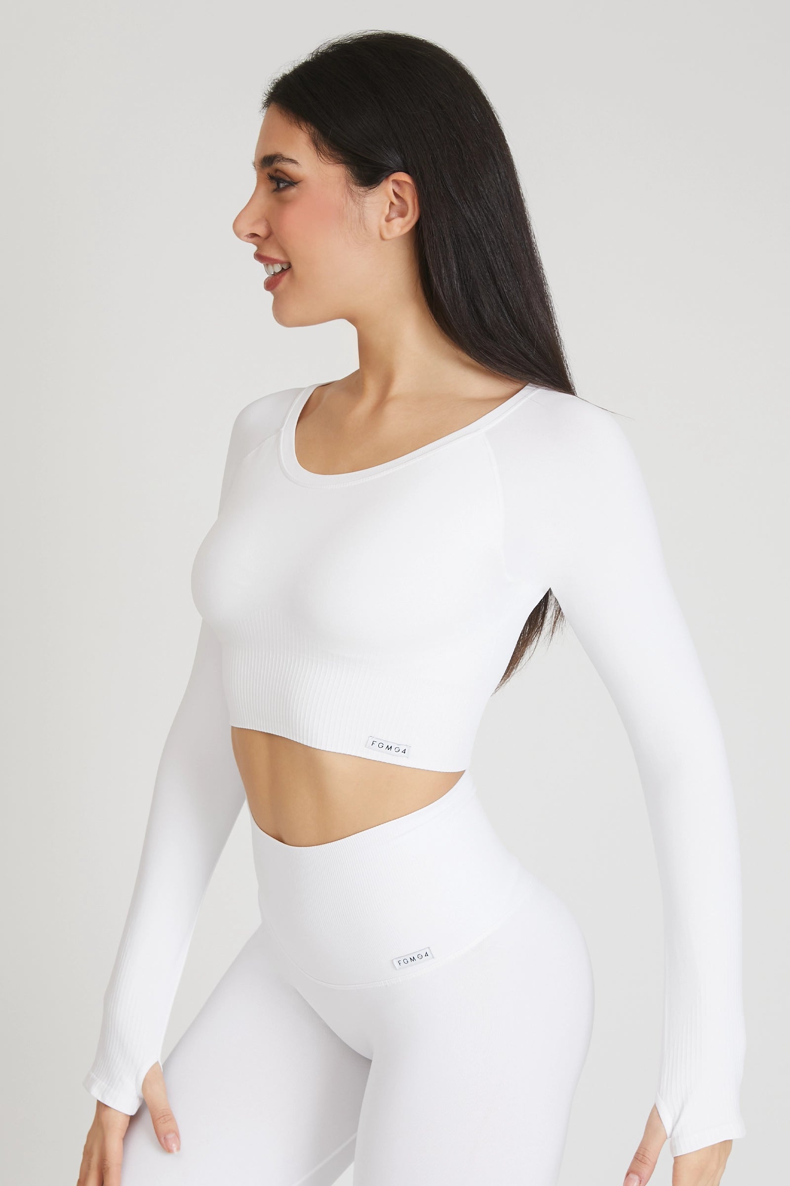 Maglia sportiva cropped seamless con maniche lunghe Bolero Gym Fashion Bianco - FGM04 - Maglie e Top - fgm04