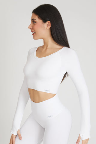 Maglia sportiva cropped seamless con maniche lunghe Bolero Gym Fashion Bianco - FGM04 - Maglie e Top - fgm04