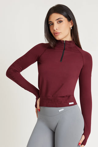 Felpa sportiva seamless con maniche lunghe e zip a mezza lunghezza Bolero Zip Merlot - FGM04 - Maglie e Top - fgm04