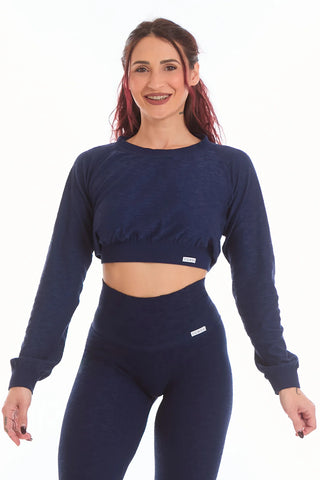 Maglia Crop Maniche Lunghe Materia Blu Notte