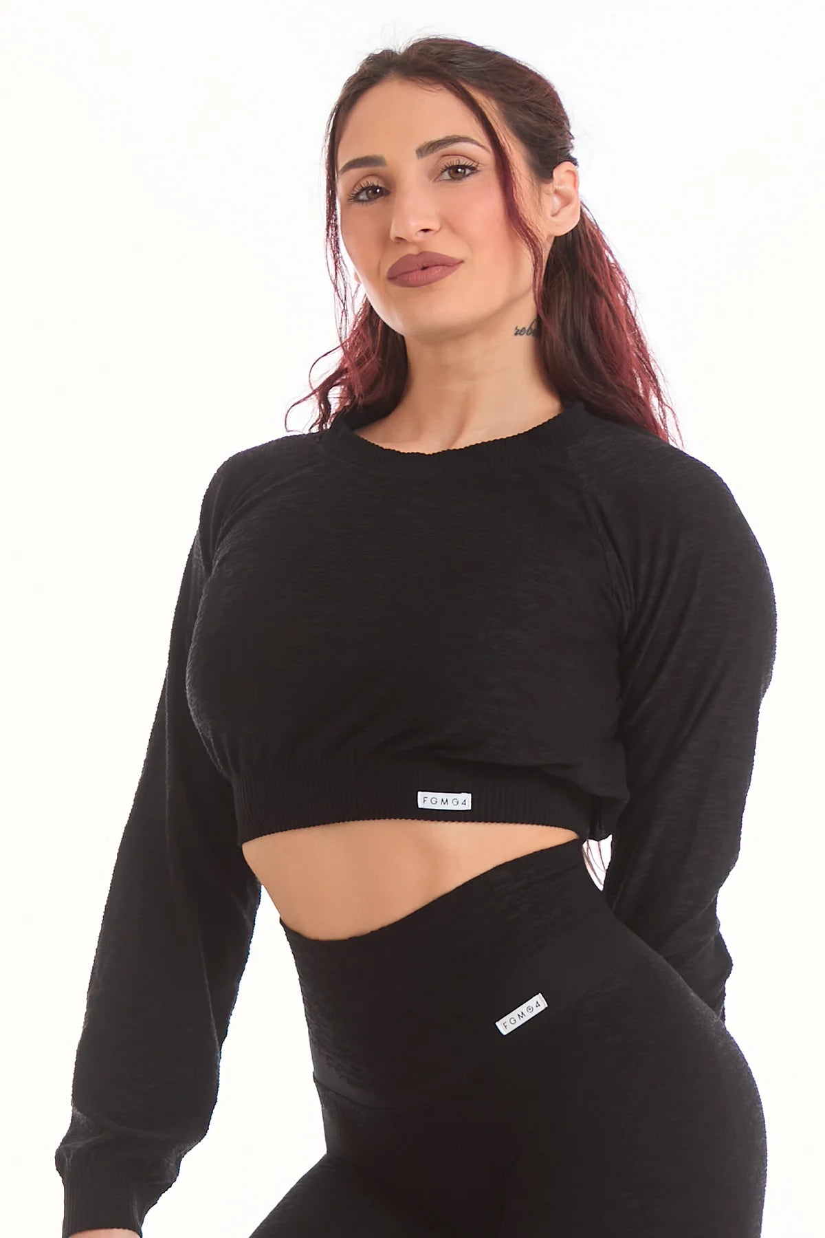 Maglia Crop Maniche Lunghe Materia Nero - FGM04 - Maglie e Top - fgm04