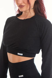 Maglia Crop Maniche Lunghe Materia Nero - FGM04 - Maglie e Top - fgm04