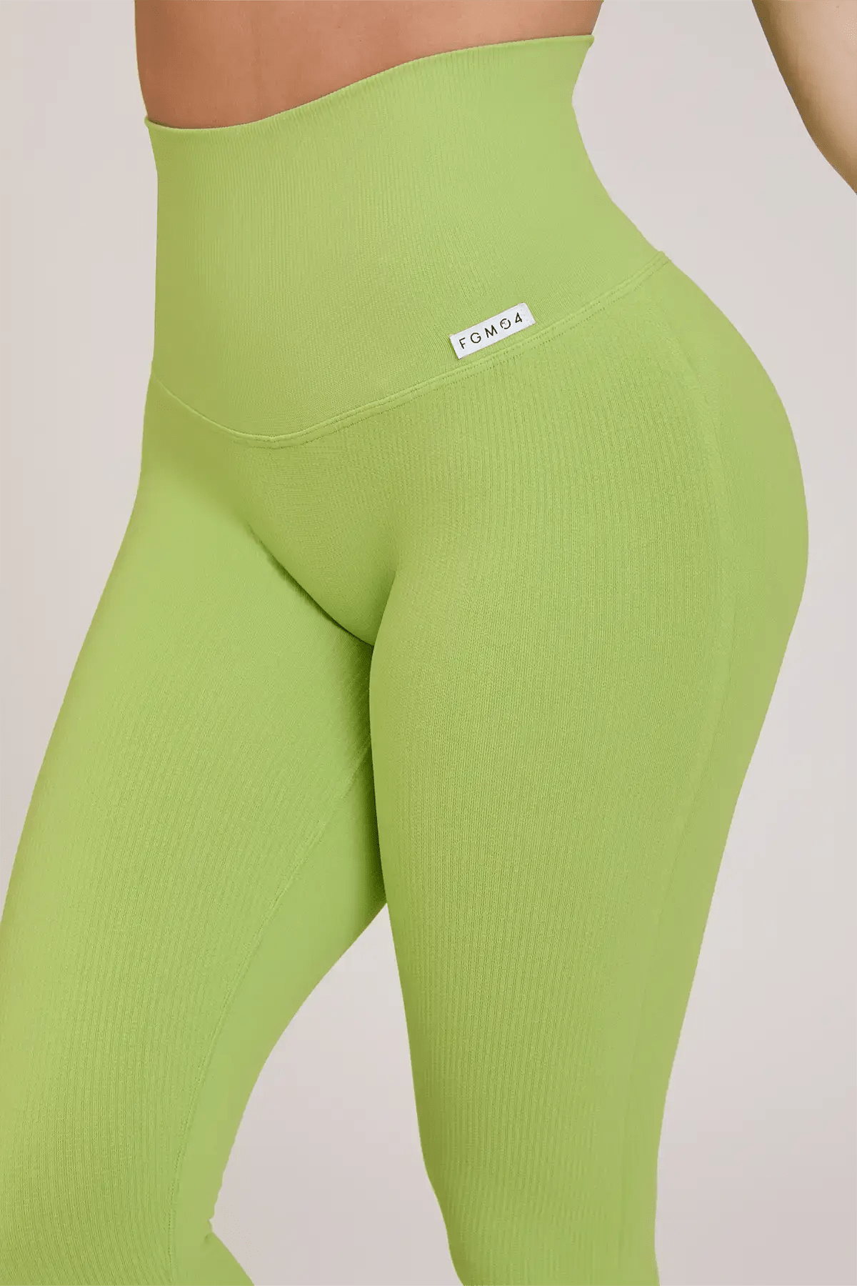 Leggings sportivi con tecnologia FIR push up con arricciatura a costine Calipso Verde Lime - Limited Edition - FGM04 - LEGGINGS ANTICELLULITE - fgm04