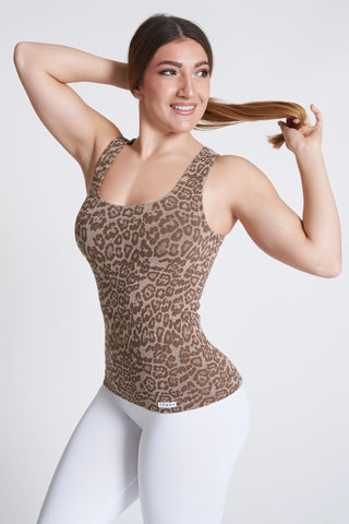 Canotta sportiva donna con tecnologia FIR animalier Wild Essence BambùFIR Caramel - FGM04 - Maglie e Top - fgm04