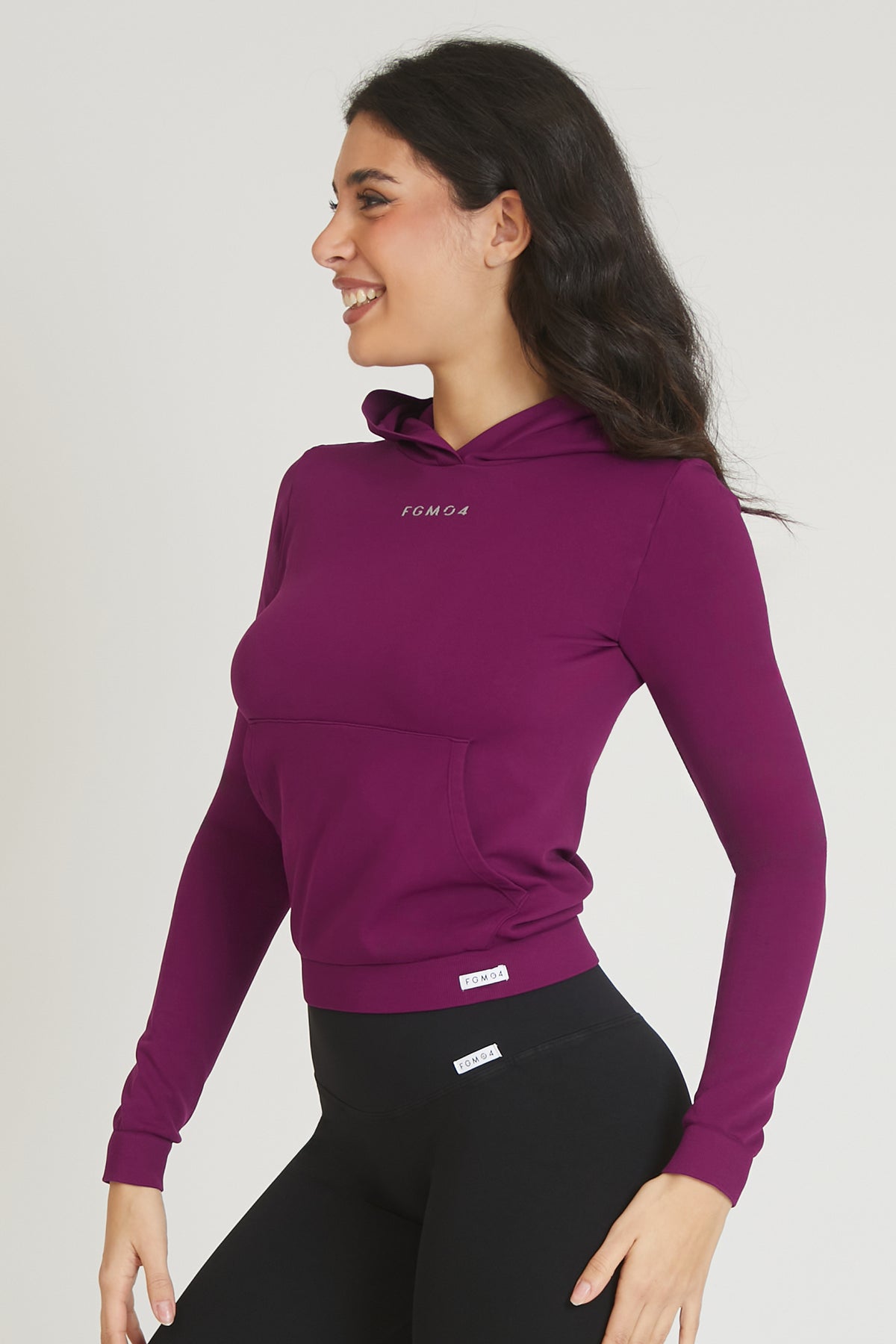 Felpa sportiva tecnica donna Manica Lunga con tasca frontale Slim Con Cappuccio Dark Purple - FGM04 - Maglie e Top - fgm04