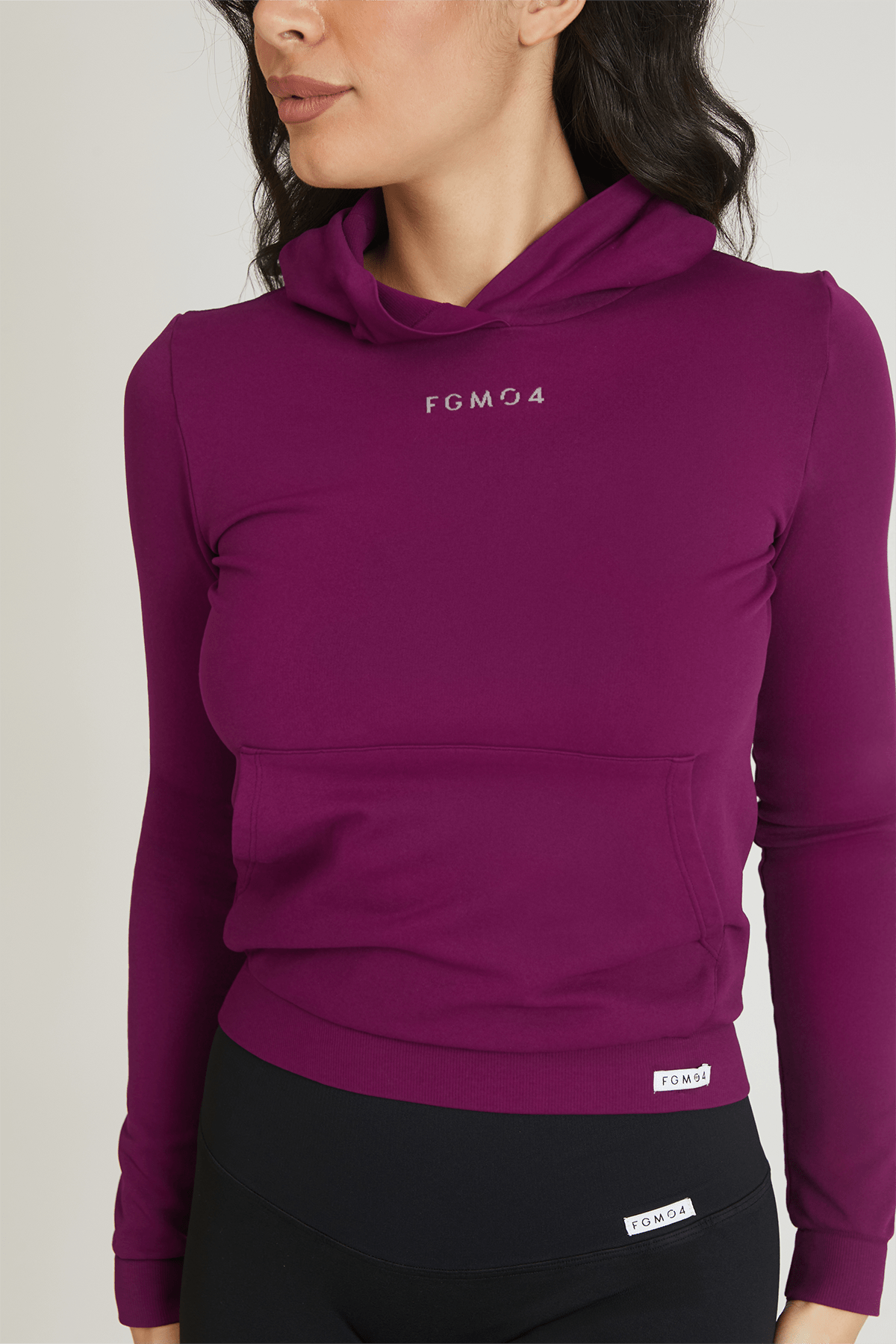 Felpa sportiva tecnica donna Manica Lunga con tasca frontale Slim Con Cappuccio Dark Purple - FGM04 - Maglie e Top - fgm04