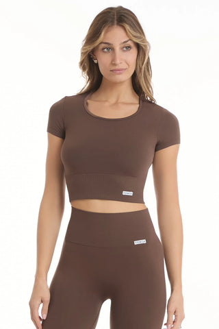 T-Shirt Crop Top Marrone Castagna - FGM04 - OFFERTE SPECIALI - fgm04