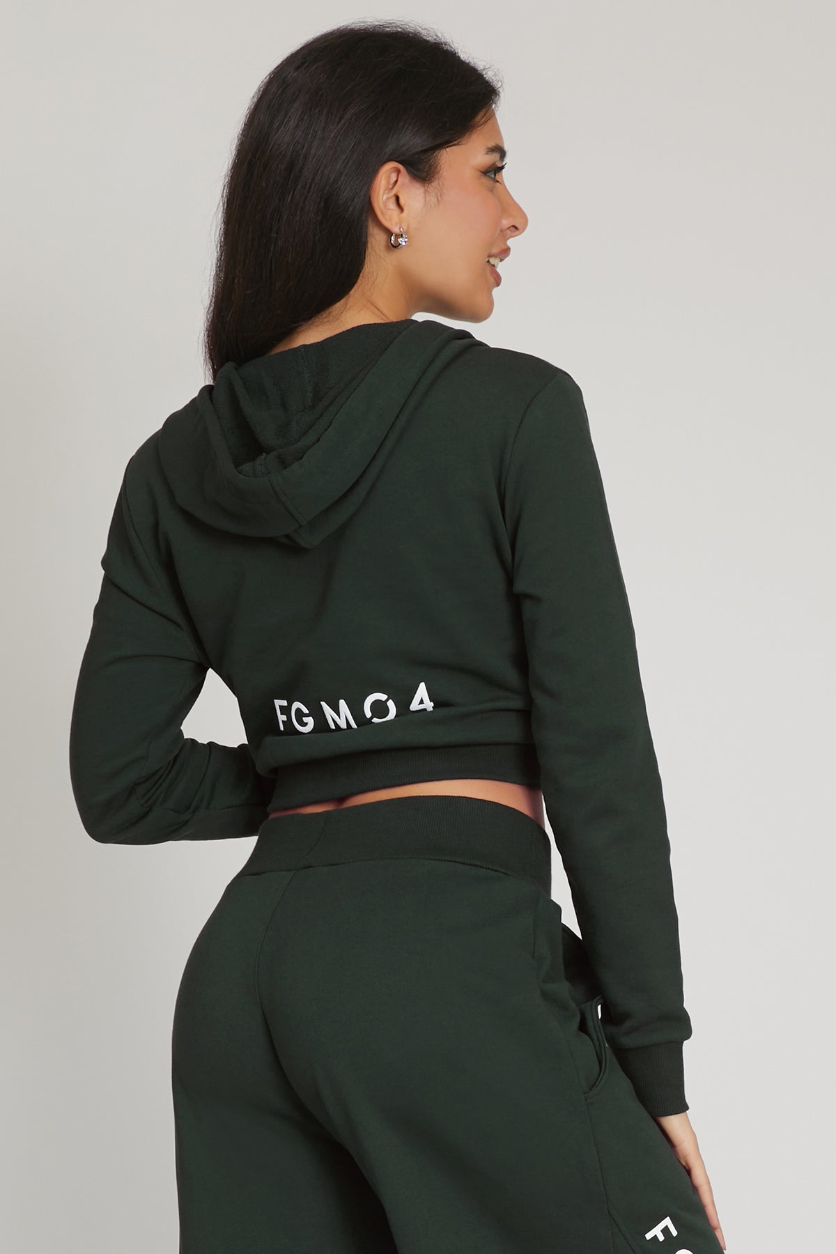 tuta sportiva in cotone cropped full zip Felpa Crop Con Cappuccio Ikonic FW 24/25 Verde Pino - FGM04 - Linea Ikonic - fgm04