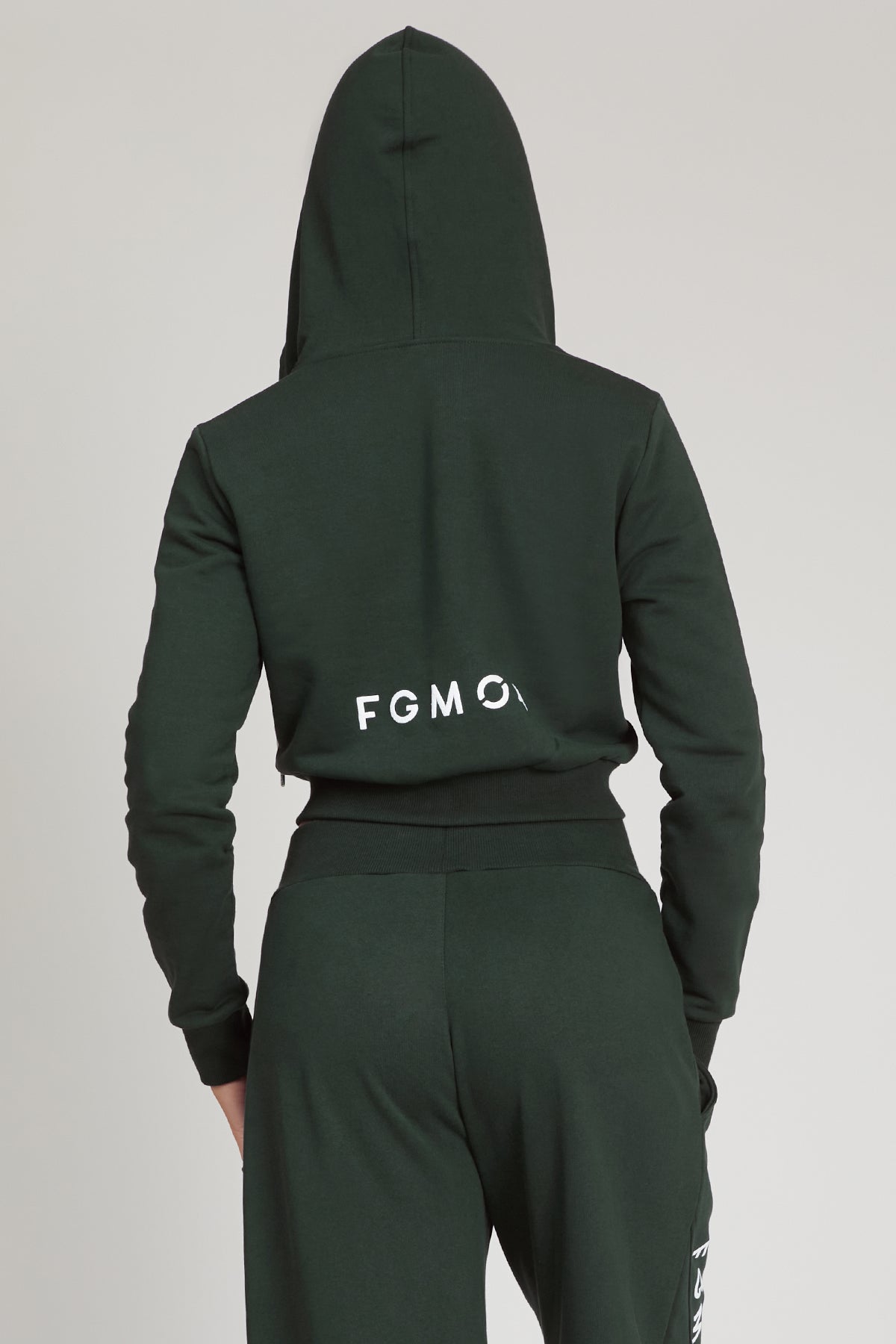 tuta sportiva in cotone cropped full zip Felpa Crop Con Cappuccio Ikonic FW 24/25 Verde Pino - FGM04 - Linea Ikonic - fgm04